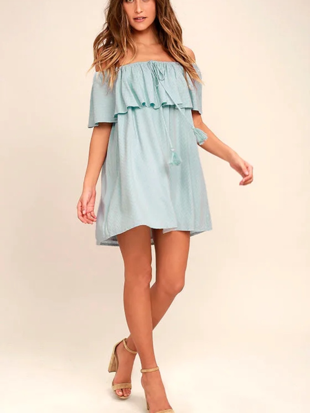 Lulus Off-the-Shoulder Light Blue Summer Dress Medium NWT